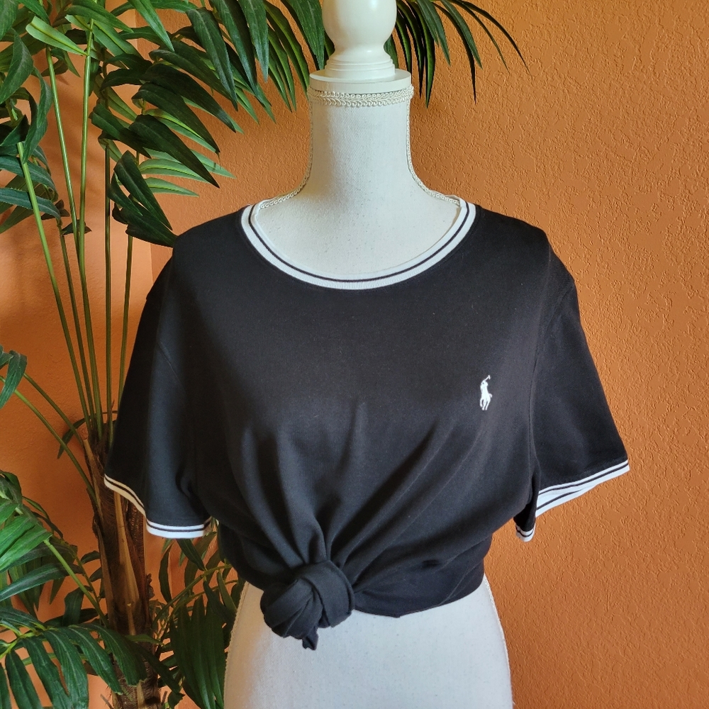 Polo Ralph Lauren Custom Slim Fit Knit Tee Shirt Black White Preppy Large